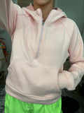 Laslulu Pink Quarter Zip Hooded Cropped Sweatshirt- Size S