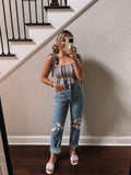 No Brand Smocked Striped Tie Strap Top- Size S