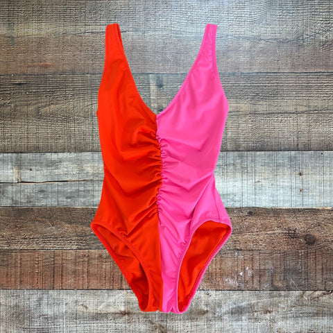Solid & Striped Pink/Red One Piece- Size S