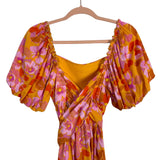 Shop Neighbor Orange and Purple Floral Criss Cross Belted Dress- Size M