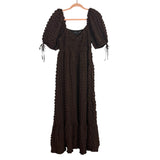 Endless Rose Deep Brown Textured Puff Sleeve Dress - Size S