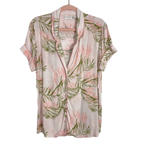 Nordstrom Lingerie Pink/Green Palm Print Button Up Pajama Top- Size S
