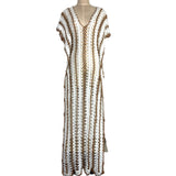 Lane B White and Brown Open Knit Sides and Back Tie Cover Up Dress- Size M/L