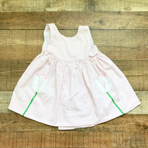 The Proper Peony Pink Seersucker with Tulip Pockets Button Wrap Dress- Size 3T