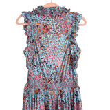 Poupette St Barth Blue Printed Tassel Tie Smocked Waist Dress- Size ~XL (see notes)