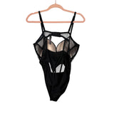 Victoria Secret Black Padded Mesh Rhinestone Thong Bodysuit- Size XL