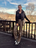 Fashion Black Puffer Drawstring Hem Vest- Size M