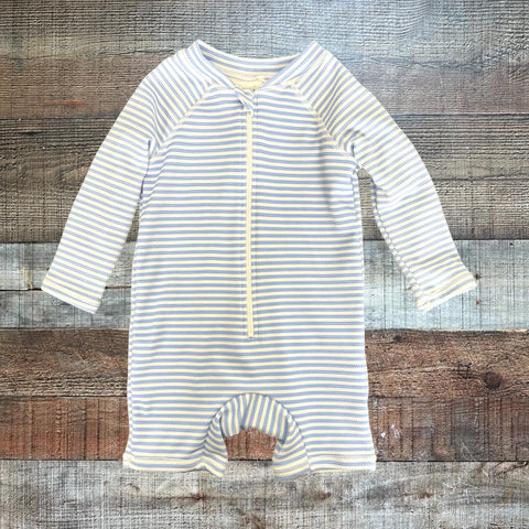 Cotton On Baby White/Blue Striped Zip Up Swimsuit - Size 12-18M (See Notes)
