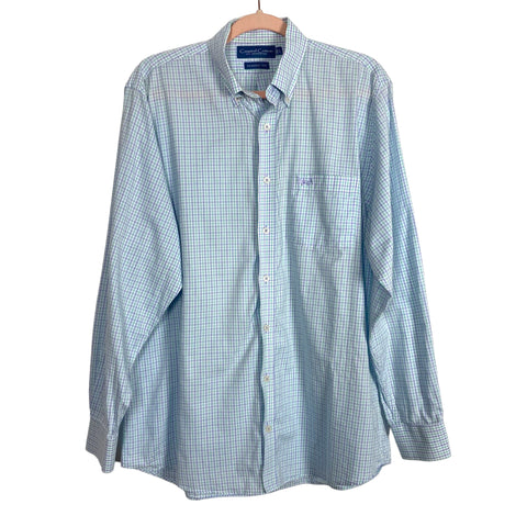 Coastal Cotton Men’s Light Purple/Mint Checkered Classic Fit Dress Shirt- Size L