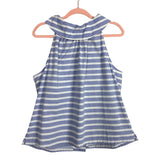 Sail to Sable Chambray and White Striped Button Back Cowl Neck Top- Size XL