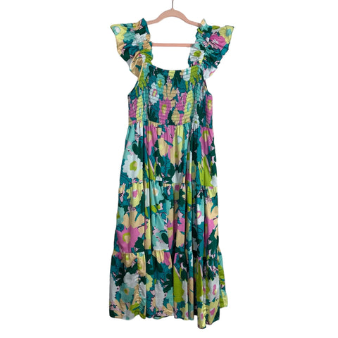 Crosby by Mollie Burch Green Floral Smocked Bodice Dress- Size XXL (sold out online)