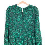 Simply be. Green and Black Star Print Smocked Bodice Sheer Sleeve Dress NWT- Size 14