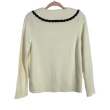 Carly Jean Cream with Navy Crochet Trim and Buttons Wool Blend Cardigan Sweater- Size S