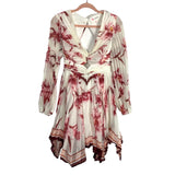 L'atiste by Amy Ivory/Pink/Maroon Floral Print Pleated with Front Twist and Front and Back Cut Outs Dress- Size S