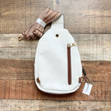 Bostanten Cream Faux Leather Mini Sling Crossbody Bag NWT