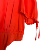 Lovers + Friends Orange Sheer Tie Sleeve Deep V Tie Back Thong Bodysuit NWOT- Size S