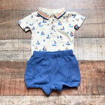 Tommy Bahama Sailboat Polo Onesie and Blue Shorts Set- Size 3-6M (sold as a set)