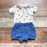 Tommy Bahama Sailboat Polo Onesie and Blue Shorts Set- Size 3-6M (sold as a set)