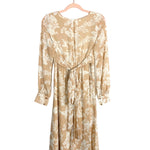 Ricarica Tan Floral Back Tie Sheer Sleeve Dress- Size M