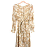 Ricarica Tan Floral Back Tie Sheer Sleeve Dress- Size M