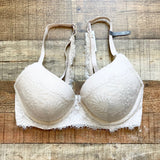 Aerie Cream Lace Underwire Plunge Padded Bra NWT- Size 34DD