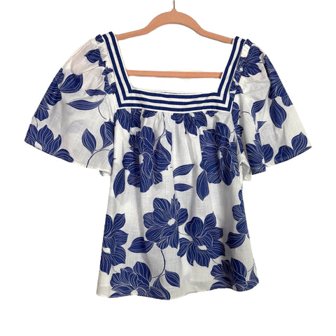 Draper James White/Blue Magnolia Print Maren Top NWT- Size XS (sold out online)