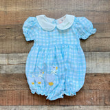 Smockingbird White/Blue/Green Plaid with Back Bow Harper Duck Applique Bubble- Size 2