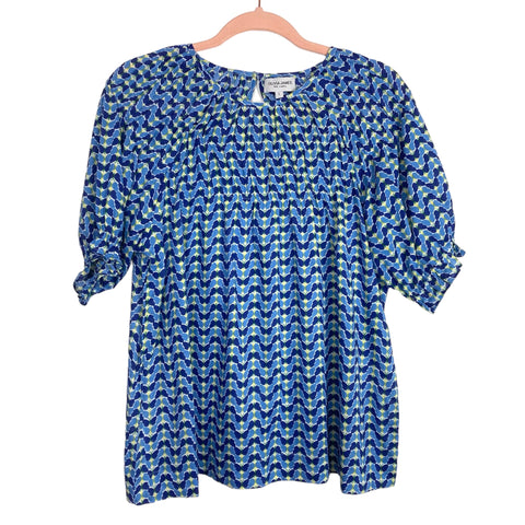 Olivia James The Label Blue Butterfly Printed Back Keyhole Top- Size L
