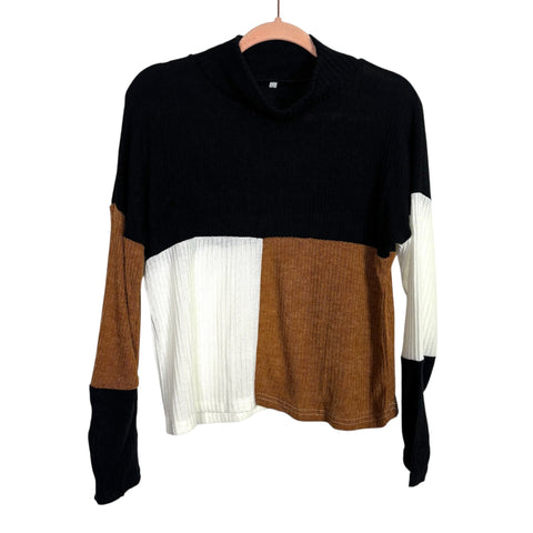 No Brand Black/Cream/Brown Mock Neck Think Sweater- Size S