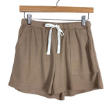 Ekouaer Brown Waffle Stitch Button V-Neck Top and Drawstring Shorts Set NWT- Size S (sold as a set)