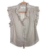 Frame White/Tan Striped Lauren Ruffle Top - Size XS