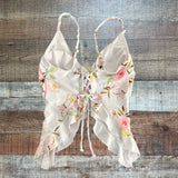 No Brand White Floral Swim Top - Size M