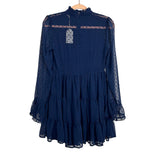 In the Beginning Los Angeles Navy Swiss Dot Sheer Sleeve Dress NWT- Size M