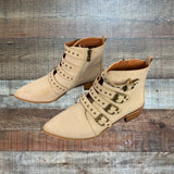 Beast Fashion Cream Distressed Studded Belted Booties- Size 7.5 (see notes)