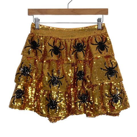 Peach Love Orange Sequins with Black Sequin Spiders Skirt- Size S