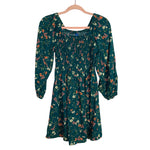 Old Navy Green with Ivory/Pink Floral Print Smocked Dress- Size XS Petite (Sold Out Online)