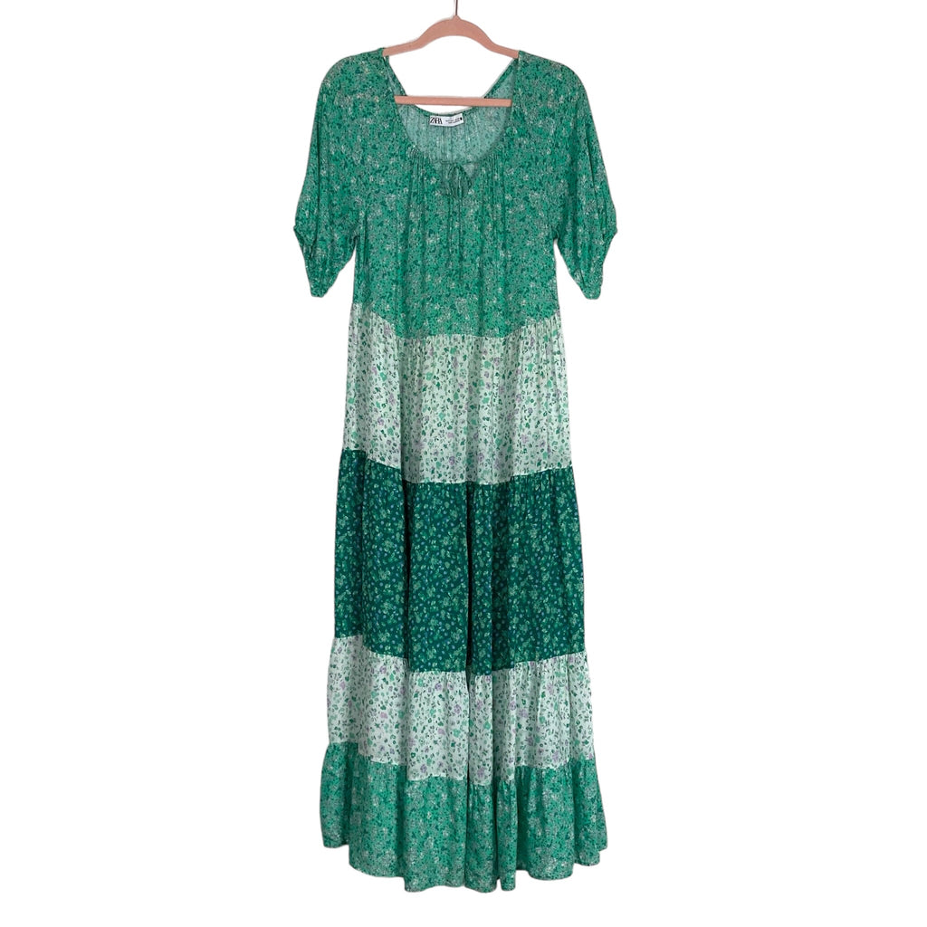 Zara Green White and Purple Floral Dress- Size S – The Saved Collection