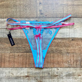 Lounge Blue/Hot Pink Embroidered Flowers Thong NWT- Size XL