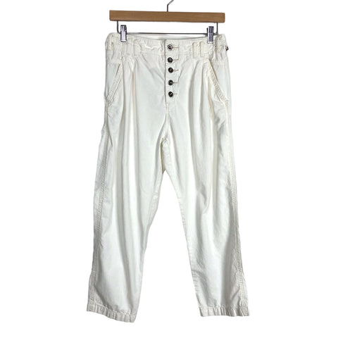 Free People Off White Button Front Cotton Pants- Size 2 (Inseam 24.5”)
