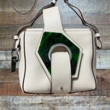 GANNI Cream with Green Marble Buckle Leather Micro Crossbody (see notes)