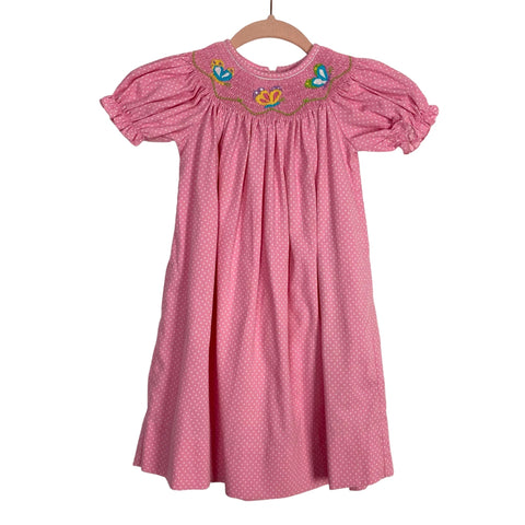 Classic Whimsy Pink with Polka Dots Butterfly Smocked Dress- Size 3