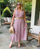DYVNA Red and Turquoise Printed Sleeveless Dress- Size M (belt not included)