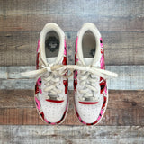 Pre-Owned Nike Air Force 1 White Lipstick Kiss Design Sneakers with Red and Pink Laces- Size 6Y (see notes)
