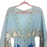 Fillyboo Blue Embroidered Eyelet Fringe Split Sleeve Dress- Size XS