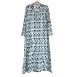 Livro White with Blue/Green Floral Print V-Neck Dress- Size L