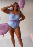 Pink Desert Pastel Striped Belted One Piece- Size L