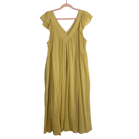 Listicle Mustard V-Neck Ruffle Shoulder Strap Lined Dress- Size L