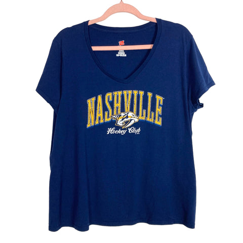 Hanes Navy V-Neck Nashville Predators Tee- Size XL (see notes)