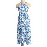 Grace Karin White Blue Floral Halter Dress- Size S