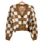 Listicle Camel/White Checkered Button Cardigan Sweater- Size XS